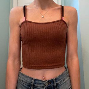 Romwe Rust Ribbed Crop Tank Top